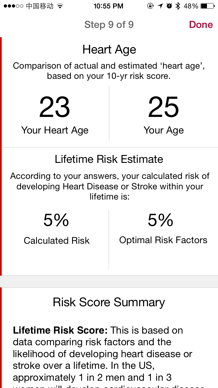 Heart age and lifetime cardiovascular risk estimates shown by My Heart Counts